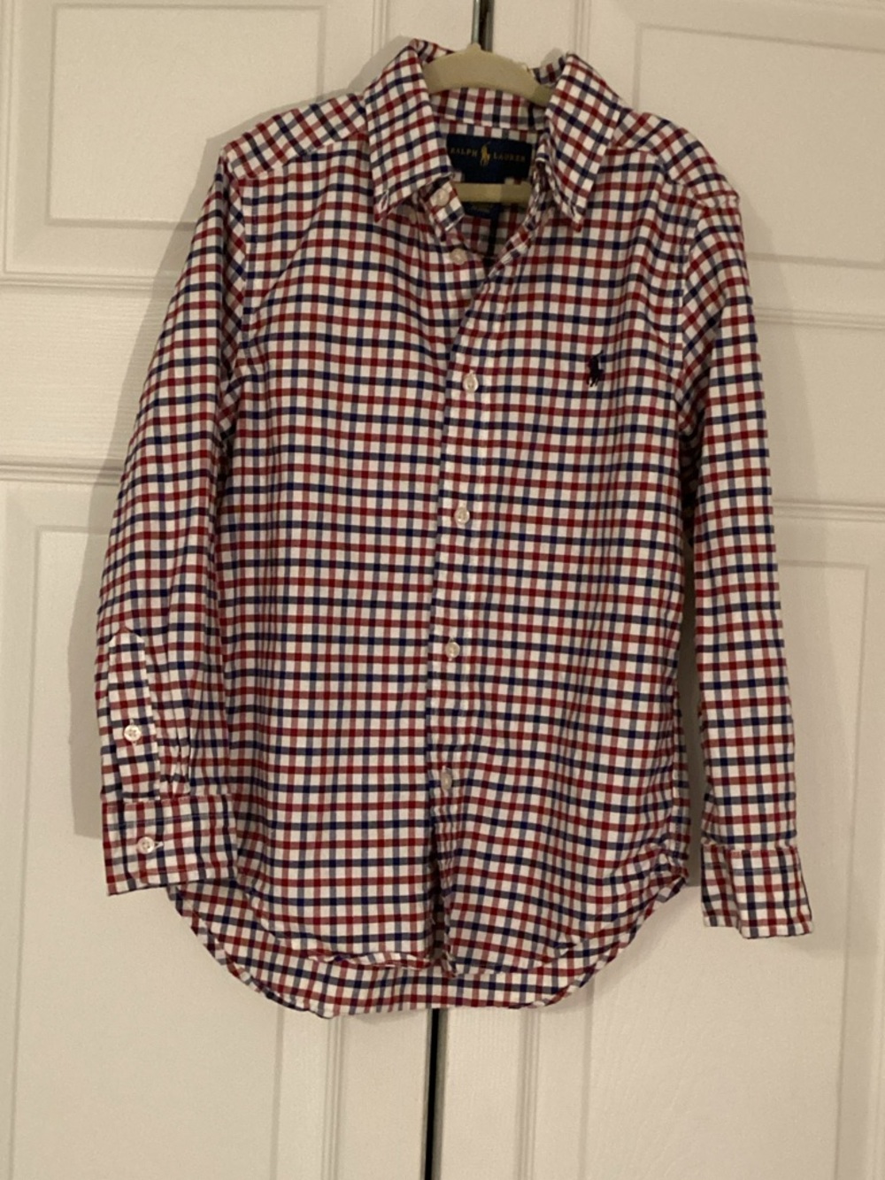 Polo by Ralph Lauren Red, Blue & White Gingham Button-Down Shirt Boys Size 6 EUC